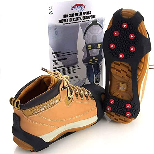 Winter Wise 10-STUD Ice Snow Grips, Anti Slip Winter Ice Cleats Universal Over-Shoe Spikes Stretch Fit Snow & Ice Crampons Traction Cleats Grips (Medium)