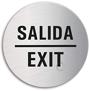 Placa de Puerta – Salida / Exit | Ø 75 mm Letrero acero inoxidable cepillado mate fino autoadhesivo Ofform Design No. 39162