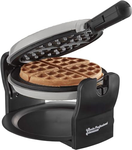 Cooks Professional Belgian Waffle Maker 920W | Powerful Electric Rotary Luxury Waffle Machine with Non-Stick Cooking Plates, Locking Mechanism, Folding Handle & Drip Tray | Easy Clean | Silver