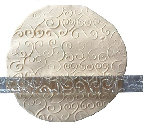 Fancy Heart-Shape Pattern Transparent Embossing Rolling Pins, Fondant Cupcake Cake Sugar Paste Roller, Non-Stick Embossed Baking Stick for Cake Decoration Mold Baking Supplies 16 * 1cm