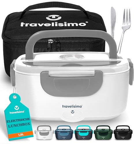 TRAVELISIMO Scaldavivande Elettrico Portatile 80W 1,5L Porta Pranzo Termico 220V/12V/24V Scalda Vivande Portatile Elettrico per Viaggio e Lavoro Portavivande Termico & Porta Pranzo Riscaldabile