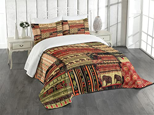 ABAKUHAUS afrikanisch Tagesdecke Set, Patchwork Stil Asiatische, Set mit Kissenbezug Romantischer Stil, für Einzelbetten 170 x 220 cm,Rot-grün-schwarz