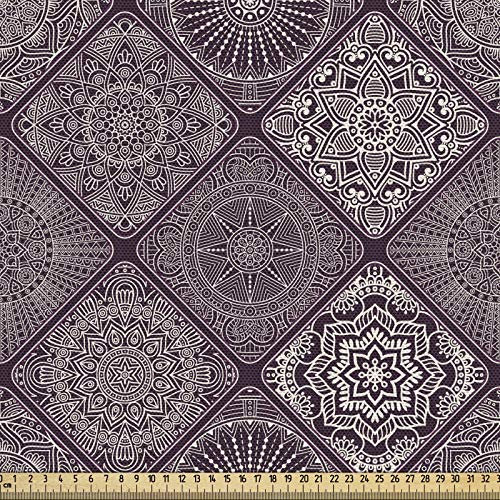 ABAKUHAUS Mandala Gewebe als Meterware, Rahmen Vintage-Oriental, Schön Gewebten Stoff für Polster und Wohnaccessoires, 1M (148x100cm),Aubergine Weiß