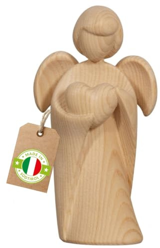 4betterdays.com NATURlich leben! Klassischer Schutzengel aus Zirbenholz - mit Herz - Höhe 9cm - Geschenk zur Kommunion & vielen Anlässen - Deko Holz - Handwerk aus Südtirol