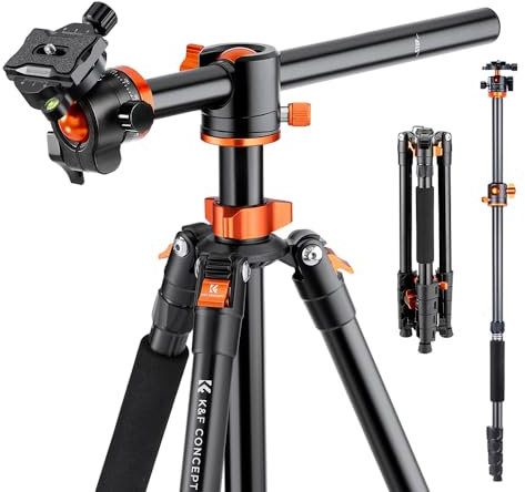K&F Concept 186cm Aluminium Stativ, Kamera Stativ mit 90 Grad Mittelsäulen, Kompaktes Fotostativ mit Einbeinsativ-Funktion, Tripod mit 360 Grad Kugelkopf T255A3(S211)
