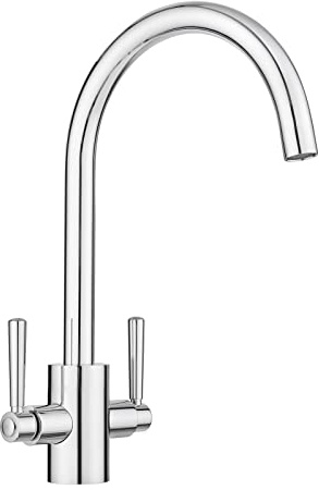 JASSFERRY Swan Neck Kitchen Mixer Tap Two Levers Quarter Turn Handle Monobloc Sink Faucet Swivel Spout Chrome