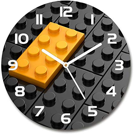 Tulup Horloge en Verre Rond 30cm - Silencieuse sur Pied Salon Design La Mur Impression Verre Sécurité - Aiguilles d'horloge Blanches - Blocs De Lego