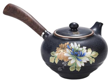 Teiera tradizionale in ceramica fatta a mano, in stile giapponese, teiera in porcellana con manico lungo in legno, A17