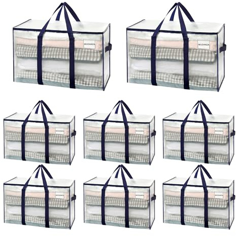 VENO 8 Pack Heavy Duty Moving Bags, Extra Large Storage Bags with Reinforced Handles & Strong Zippers, Foldable & Reusable Moving Box Alternative for Clothes & Dorm Storage