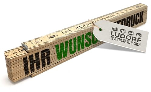 #teamludorf 10x Zollstock mit Wunsch-Text - Glieder-Maßstab mit individueller Bedruckung - Logo & Name Wunsch-Druck - Männer-Geschenk - 2 m - Natur