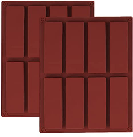 YXHZVON 2 Stück Müsliriegel Backform Silikon, 8 Mulden Rechteckige Silikonform Müsliriegel Energieriegel Maker Backform für Trüffel Ganache Brownie Cornbrot Käsekuchen und Seife, 26,6 x 21 cm(Braun)