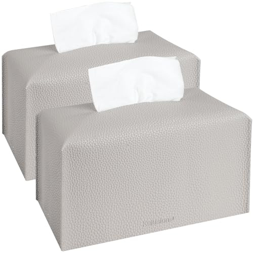 2 fundas rectangulares para caja de pañuelos, de piel sintética, dispensador de pañuelos faciales para baño, encimera de tocador, mesa, coche, oficina, 9.5 x 5 x 5 pulgadas, color gris claro