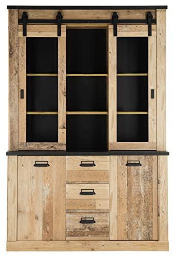 Buffetschrank in Old Style hell Nb. mit anthrazit, B/H/T: ca. 133/201/38 cm
