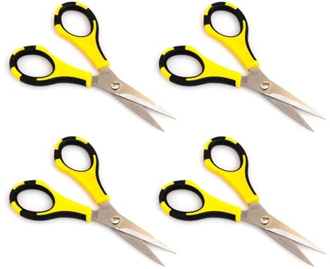 EK Tools Cutter Bee Scissors 4 Pack, Black and Yellow, Multi Pack Scissors for Fabric, Embroidery, Crafting, Herbs, Gardening, Office, Home, & More
