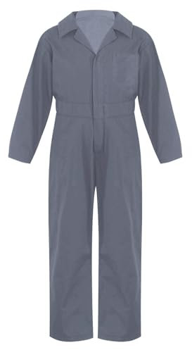 Hedmy Kinder Jumpsuit Jungen Overalls Langarm Bodysuit Ganzkörperanzug Turnanzug Einteiler Arbeitsoverall Maleranzug Grau 134-140