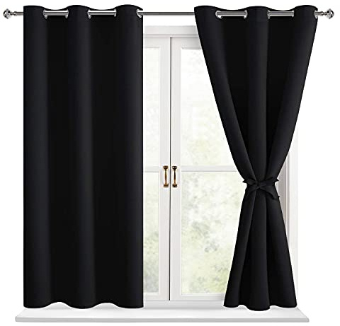 Hiasan Short Blackout Curtains for Bedroom, 2 Panels, Black, 38 x 45 Inch
