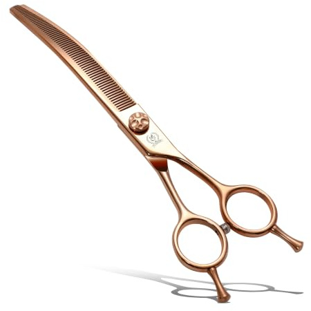 Fenice Peak Professionelle Fellschere für Hunde, gebogene Effilierschere, 17,8 cm, extrem scharfe Klingen, 440C-Stahl, langlebig, glatte Bewegung und feiner Schnitt, für Hunde und Katzen