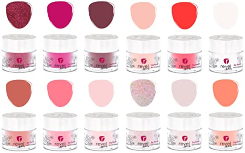 Revel Nail Dip Powder Nail Kit, 12 Pink & Red Shades, Chip Resistant Dip Powder for Nails with Vitamin E and Calcium, DIY Manicure Set, Made in USA