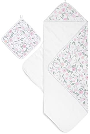 aden + anais™ Set aus Frottee-Kapuzenhandtuch mit Rückseite + Waschlappen ma Fleur-Garden Party