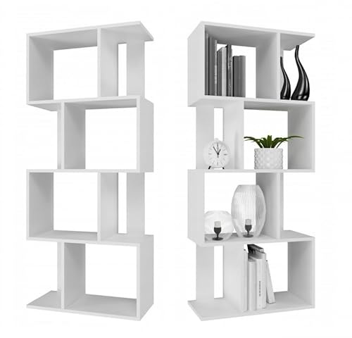 CDF Regal Bücherregal 4 Ebenen modern offen modular kombinierbar 30-cm Tiefe stabile 16-mm Konstruktion für Wohnzimmer Büro Kinderzimmer Aufbewahrung Bücher - Weiß