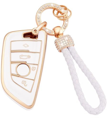 Koaudb Autoschlüssel Hülle Cover Passt für BMW X1, X2, X3, X5, X6, 2, 5, 6, 7, Serie 3, 4 Tasten Schlüsseletui TPU Schlüsselhülle mit Schlüsselanhänger (BM-4D)