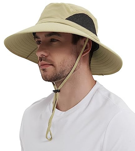 Wmcaps Sonnenhut Herren UV Schutz, Breite Krempe Wanderhut Damen Outdoor, Faltbar Safari Sonnenschutz Hut（Khaki）
