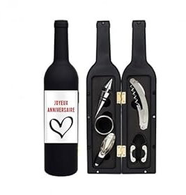 Coffret vin Personnalisable Mabouteille® - Coffret oenologie avec Tire-Bouchon Double Levier, Bague Stop-Gouttes, Bouchon Stop-Gouttes, Bouchon métal… [ Accessoires pour vin ] (Plastique & Métal)
