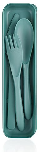 Juego de cubiertos de viaje con funda, juego de cubiertos portátiles de plástico reutilizables, tenedores, cuchara, vajilla, juego de cubiertos de camping para viajes, picnic, oficina