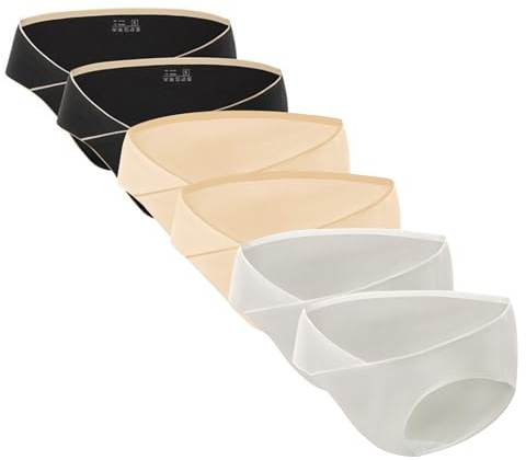Angelhood Nahtlose Umstandsunterwäsche für Damen, Baumwolle, Schwangerschafts-Höschen, 2 x Schwarz, 2 x Beige, 2 x Grau, L