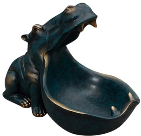 Nilpferd Statue Tischdekoration,Modern Nilpferd Kunstharz Skulptur Deko,Groß Mund Nilpferd Kleinteile Schlüsselbonbons Behälter,Nilpferd Figur Schlüsselschale Schlüssel Deko für Flur Wohnzimmer L