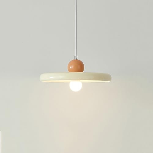 irshi Lustre de soucoupe volante française, lampe à suspension de table à manger de style crème, suspension E27 de style beige et blanc, petit lustre tricolore à lumière changeante.