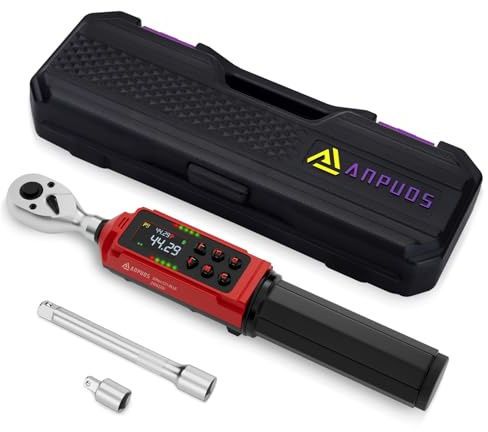 ANPUDS - Llave dinamométrica digital de 3/8 pulgadas, 0.66-44.3 pies lbs/0.9-60 Nm, llave dinamométrica electrónica, juego de llaves dinamométricas con ± 1% de precisión, vibración, zumbador y