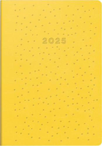 rido/idé Taschenkalender Modell partner/Industrie I (2025) „Dots“, 2 Seiten = 1 Woche, A7, 224 Seiten, Kunstleder-Einband Trend, flexibel, gelb