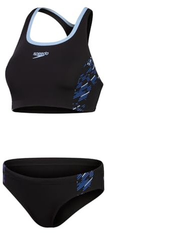 Speedo W Placement Bikini Schwarz - Klassischer sportlicher Damen Bikini, Größe 40 - Farbe Black - True Cobalt - Curious