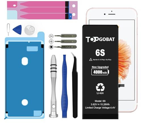 TOPGOBAT Ersatz für iPhone 6S Akku, 4000mAh Akku mit hoher Kapazität für das Modell (A1633 A1688 A1691 A1700) mit Ersatzwerkzeug Kits