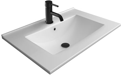 Alpenberger Lavabo WC invités 60 cm de Large | Lavabo encastrable | Lavabo carré | Lavabo à Poser | Lavabo à Main avec revêtement en céramique Nano et trop-Plein