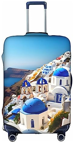 Anticsao Santorini Gepäckabdeckung, Motiv: griechische Insel, Meerblick, elastisch, Reisegepäckschutz, Spandex, passend für 45,7 - 71,1 cm Gepäck, weiß, xl