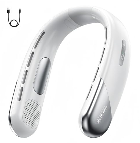 Huang Jia Ventilador de Cuello USB Recargable Portátil Silencioso Colgante Ventilador Cuello con Refrigeración Ajustable Potente Neck Fan Ventilador Pequeño Mesa Viento 360 Grados (Blanco)