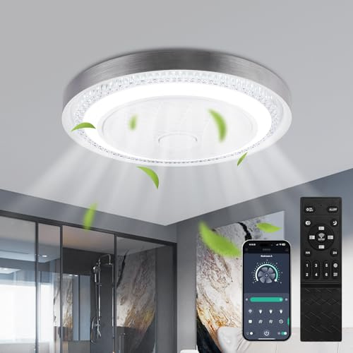 Viugreum 51CM Ceiling Fan with Light and Remote Control, Dimmable LED Ceiling Fan 3000/4500K/6500K, Reversible Mode, 6 Adjustable Wind Speeds, 2H Timer LED Fan Light for Living Room Bedroom