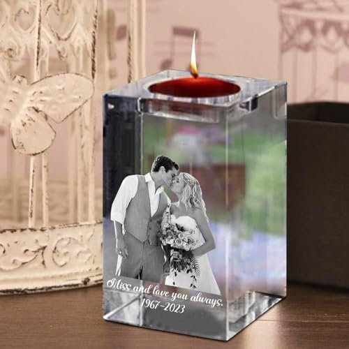 Personalisierte 3D-Foto-Kristall-Glas-Kerze-Halter Mit Text, Europäischen Stil Hochzeit Party-Kerze-Halter, Teelicht Kerzenhalter Dekor Für Jubiläum, Geburtstag, Weihnachten(6CM)