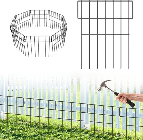 Clôture de Jardin en Métal, Panneaux de clôture en Fer forgé antirouille, 43 cm (H) x 330 cm (L), Clôture de défense pour Chiens et Animaux domestiques, Lot de 10
