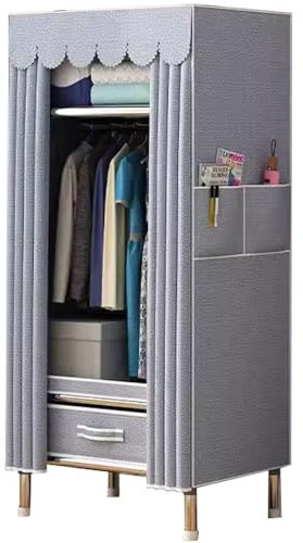 HUHJYUGE Stoffschrank, Kleiderschrank Stoff mit Kleiderstange, Stoffkleiderschrank mit Motiv, Einfach aus Stoff Faltschrank, Reißverschluss Stoffschrank, Schneller Zugriff (A 130cm/51in)