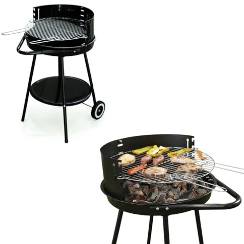 Zendea Runder Grill mit Rädern und abnehmbarem und verstellbarem Grillrost, 51 x 85 x 63 cm, 4 Kochpositionen, ideal für die Zubereitung von Fleisch, Fisch und anderen Lebensmitteln zum Grillen