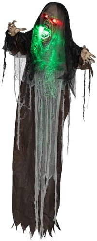 HOMCOM 183cm Halloween Dekoration Hängendes Monster mit grün LED-Lichter, Soundfunktion, Haustür Deko mit verstellbare Arme, Garten Dekofigur in Lebensgröße für Party