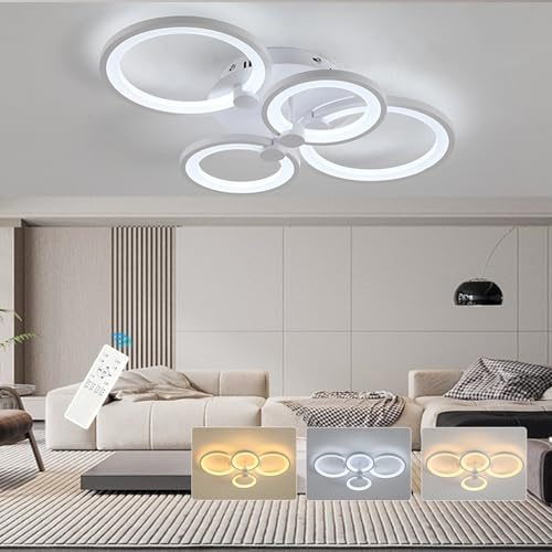 ZAITINZ LED Deckenleuchte 42W, 4 Ringe Deckenlampe dimmbar Weiß | Moderne Deckenleuchte 56×42 cm mit Fernbedienung,3000-6000K & Memory-Funktion für Wohnzimmer Schlafzimmer Küche Flur