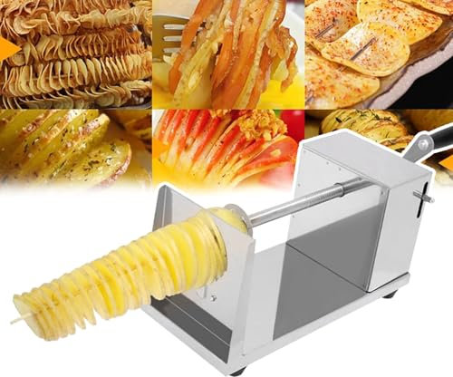 WhAeoy Manual Potato Slicer, Stainless Steel Spiral Cutter, Length Control(Not Easy Break), with 3 Blades, 1 Person Operation, 10 Seconds Molding, for Fruit, Potatoes, Tornado Chips,A
