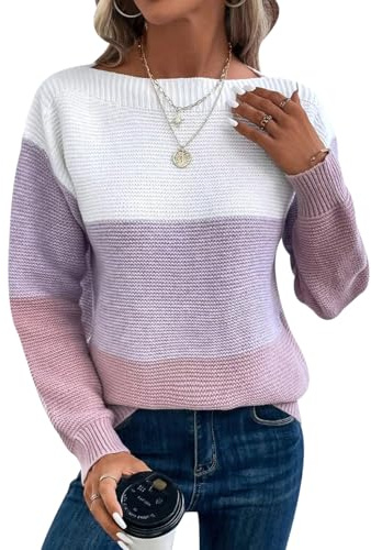 Sweater Mujer Jerséis Mujer Jersey Pullover Sueter Punto Mujer Manga Larga Invierno Primavera Jerseys Mujeres Jersey de Oversize Punto Ancho para Mujer Jersey Señora Suéter Tejido Mujer Morado Rosa S