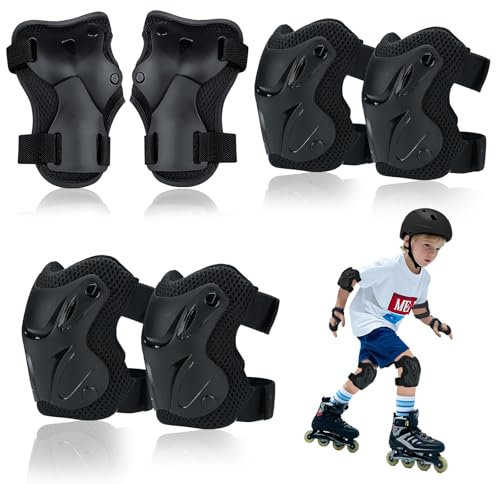 Knieschoner Kinder, 6 in 1 Schonerset Schoner Inliner Set mit Ellenbogenschoner und Handgelenkschoner für Jungen Mädchen 3-8 Jahre, Verstellbare Knieschützer für Skaten Skateboard Roller Radfahren