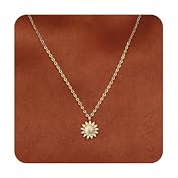 Dochais Kette Sonne Damen - 14K Gold Vergoldet Layering Halskette mit Sun Anhänger, Verstellbar Sonnenkette Goldkette Wasserfest für Frauen Mädchen Geschenke,E