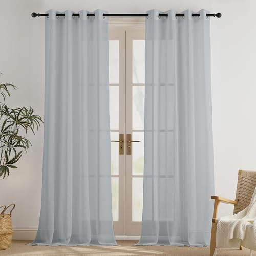 PONY DANCE Stores Gardinen mit Ösen Vorhang Transparent Wohnzimmer | Grau,H245 x B140 cm,2er Set,Vorhang Durchsichtig für Schlafzimmer,Sheer Curtains Living Room,Sanfte Lichtfilterung,Luftig